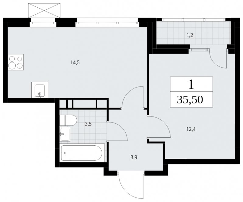 1-комнатная квартира с частичной отделкой, 35.5 м2, 8 этаж, сдача 4 квартал 2024 г., ЖК Скандинавия, корпус 35.1.3 - объявление 1779637 - фото №1