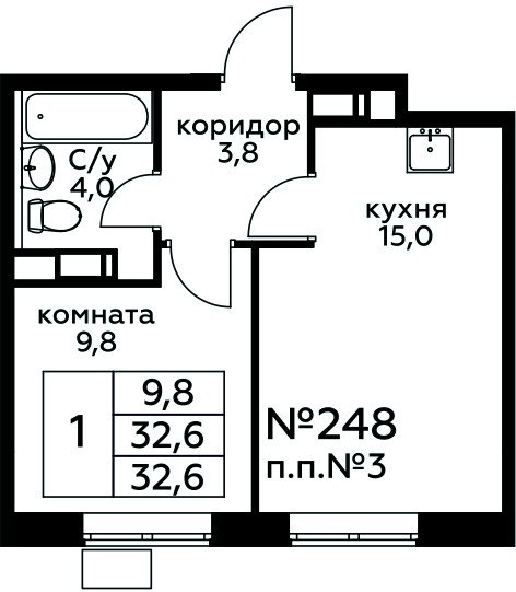 1-комнатная квартира с полной отделкой, 32.6 м2, 9 этаж, сдача 4 квартал 2025 г., ЖК Цветочные Поляны, корпус 4-5 - объявление 2061015 - фото №1