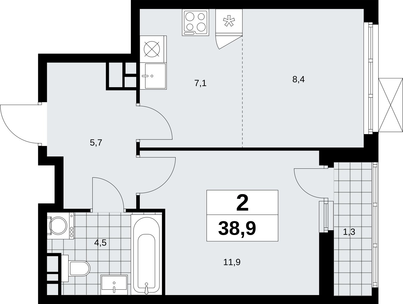 2-комнатная квартира (евро) с полной отделкой, 38.9 м2, 7 этаж, сдача 1 квартал 2027 г., ЖК Скандинавия, корпус 2.18.2.2 - объявление 2351275 - фото №1