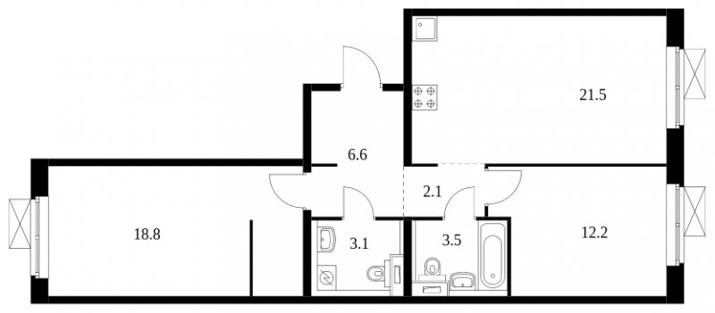 2-комнатная квартира с полной отделкой, 67.8 м2, 4 этаж, сдача 3 квартал 2023 г., ЖК Кольская 8, корпус 1 - объявление 1494962 - фото №1