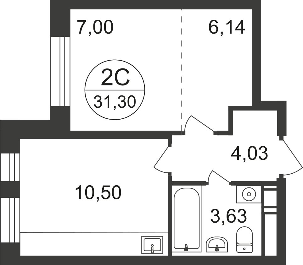 2-комнатная квартира с полной отделкой, 30.7 м2, 9 этаж, дом сдан, ЖК Люберцы, корпус 66 - объявление 2310923 - фото №1