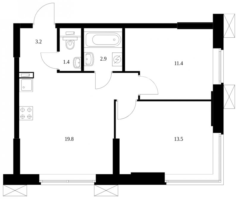 2-комнатные апартаменты с полной отделкой, 52.2 м2, 3 этаж, сдача 2 квартал 2023 г., ЖК Волоколамское 24, корпус 3 - объявление 1741827 - фото №1