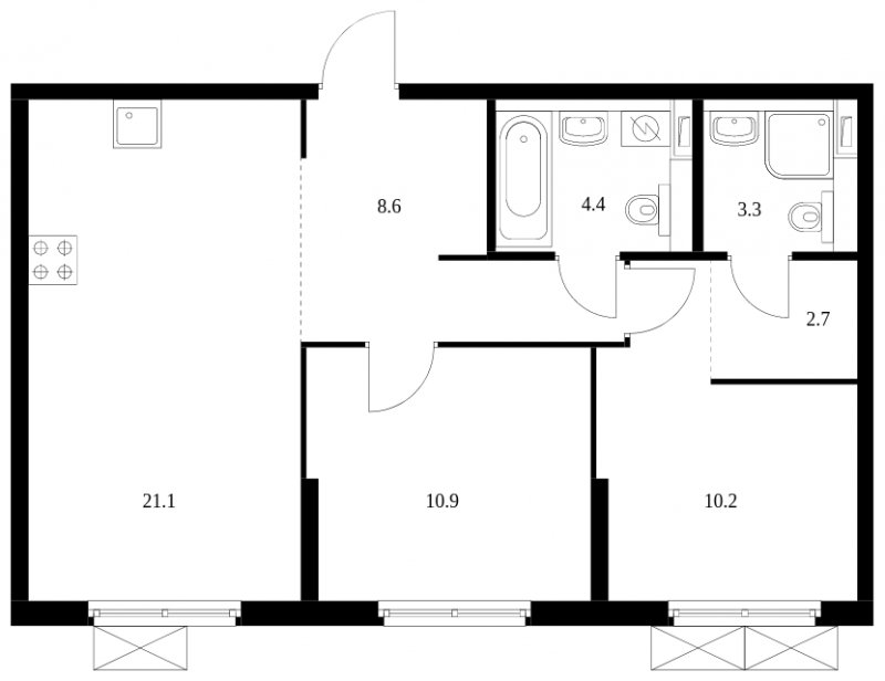 2-комнатная квартира без отделки, 61.2 м2, 12 этаж, сдача 4 квартал 2023 г., ЖК Holland park, корпус 12 - объявление 1599871 - фото №1