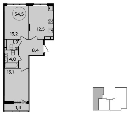 2-комнатная квартира с полной отделкой, 54.5 м2, 8 этаж, сдача 2 квартал 2024 г., ЖК Испанские кварталы, корпус 8.2 - объявление 1633566 - фото №1