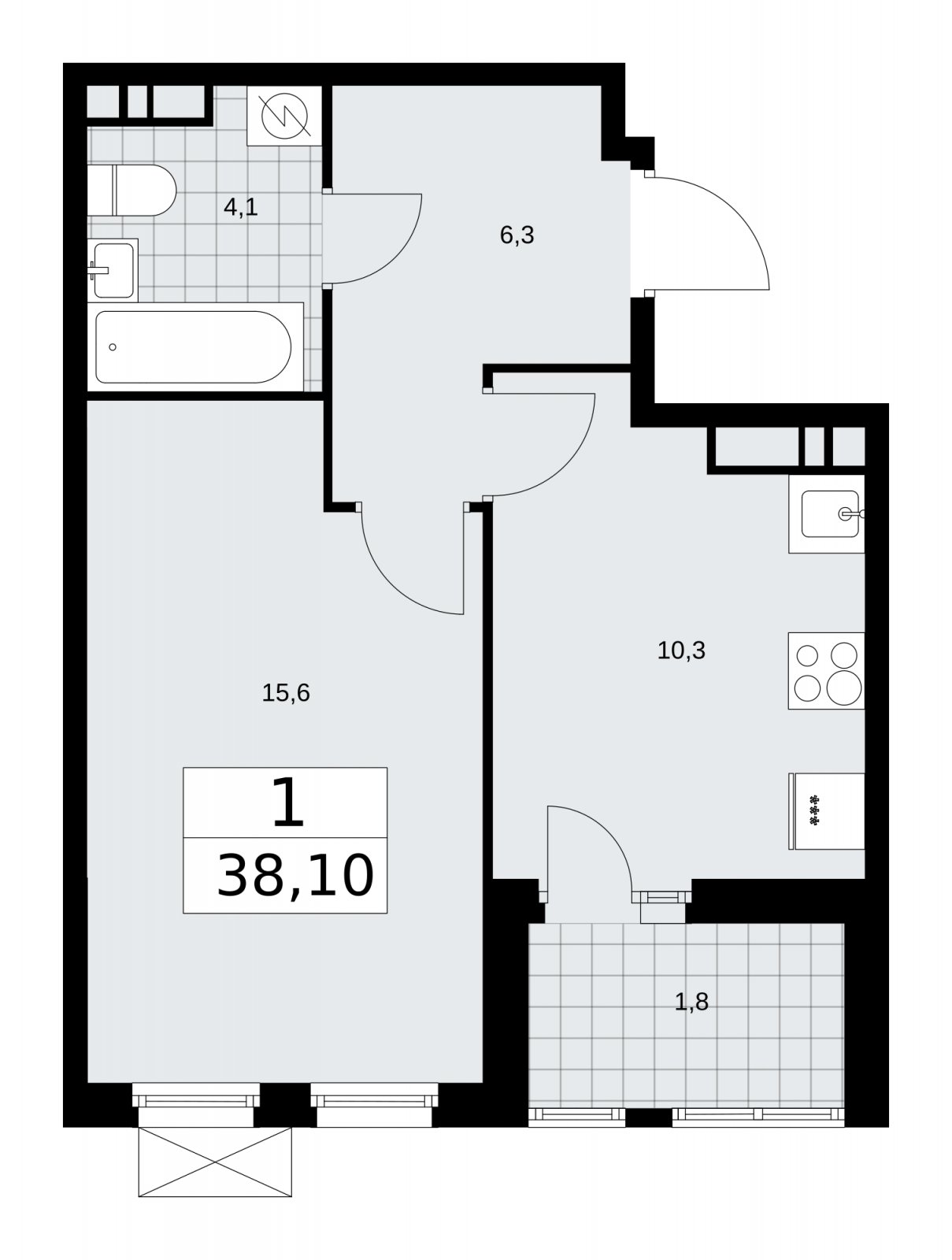 1-комнатная квартира с частичной отделкой, 38.1 м2, 9 этаж, сдача 4 квартал 2025 г., ЖК Бунинские кварталы, корпус 3.5 - объявление 2152189 - фото №1