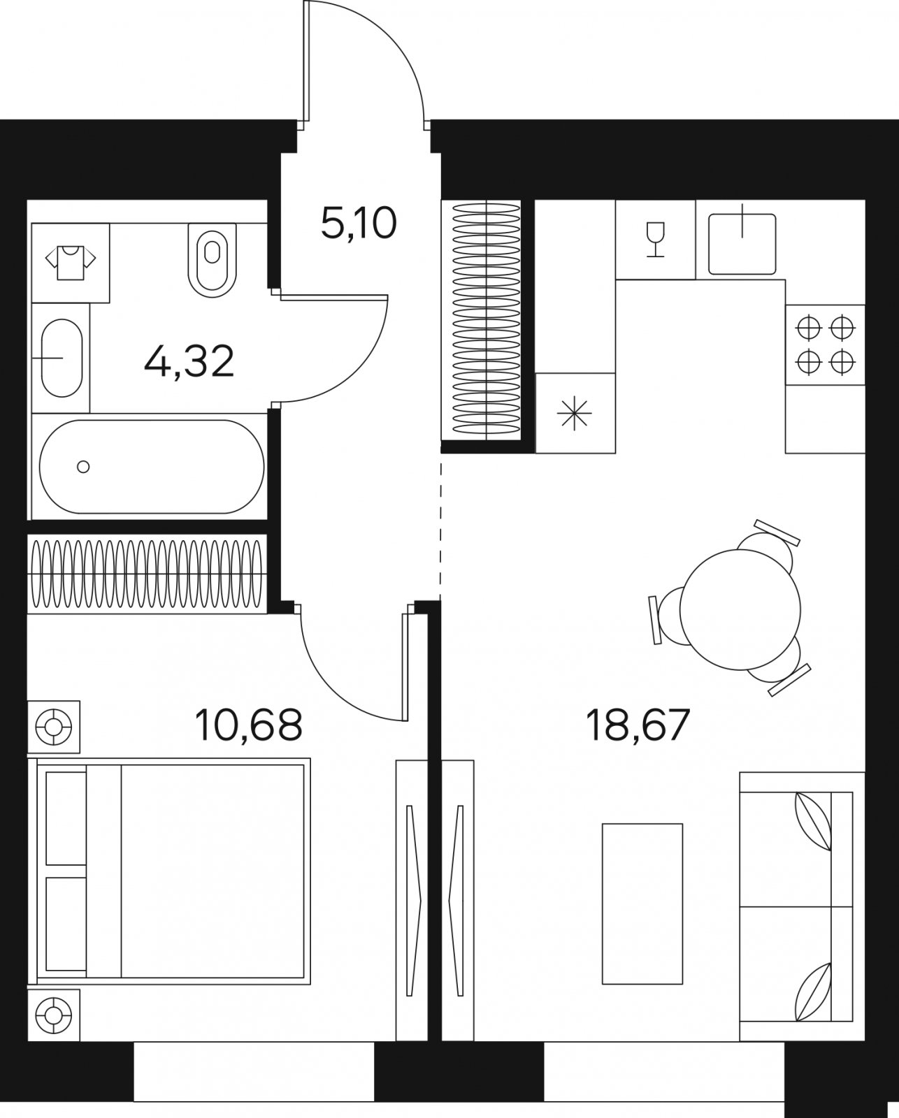 1-комнатная квартира без отделки, 38.77 м2, 19 этаж, сдача 4 квартал 2024 г., ЖК FØRST, корпус 2 - объявление 1980966 - фото №1