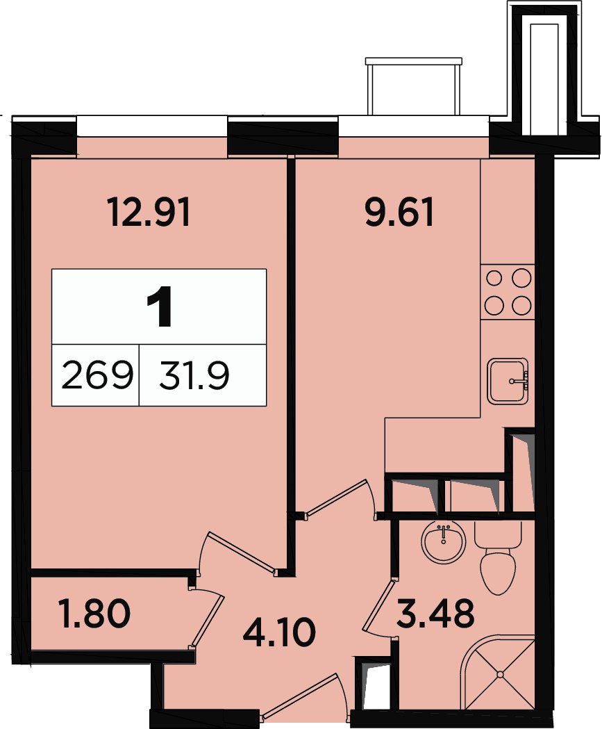 1-комнатные апартаменты без отделки, 30.2 м2, 12 этаж, дом сдан, ЖК Легендарный Квартал на Березовой  аллее, корпус 1 - объявление 2349056 - фото №1