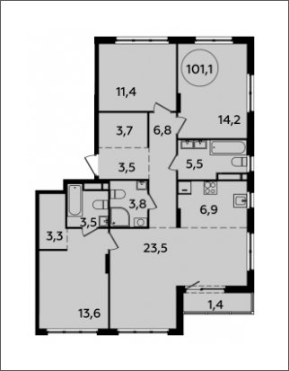 4-комнатная квартира (евро) с полной отделкой, 101.1 м2, 9 этаж, сдача 4 квартал 2023 г., ЖК Испанские кварталы, корпус 8.2 - объявление 1633567 - фото №1