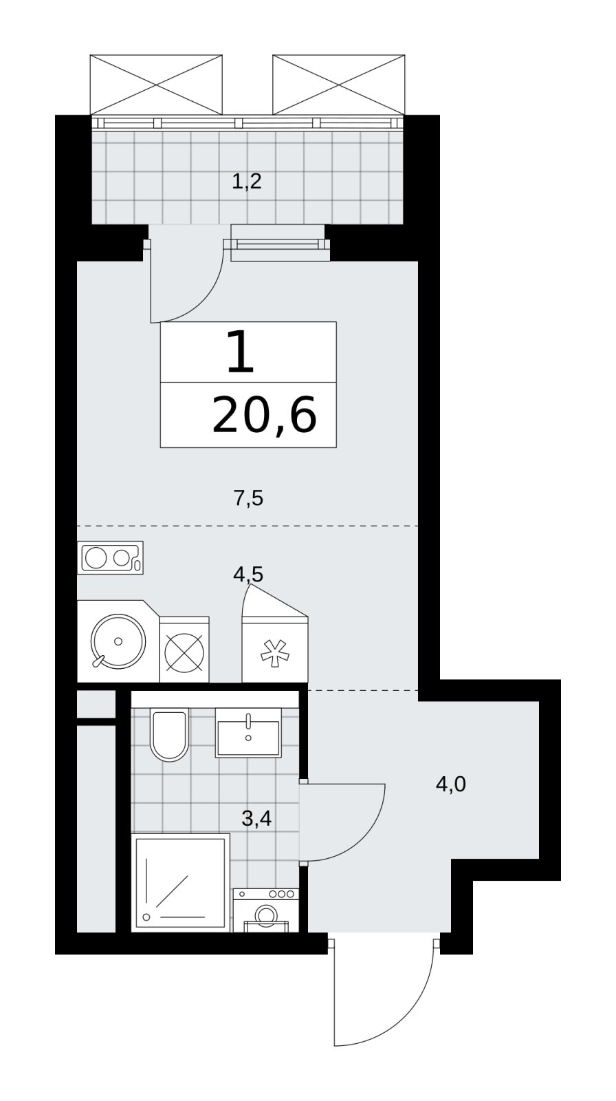 Студия с частичной отделкой, 20.6 м2, 16 этаж, сдача 2 квартал 2026 г., ЖК Прокшино, корпус 11.2.3 - объявление 2270488 - фото №1