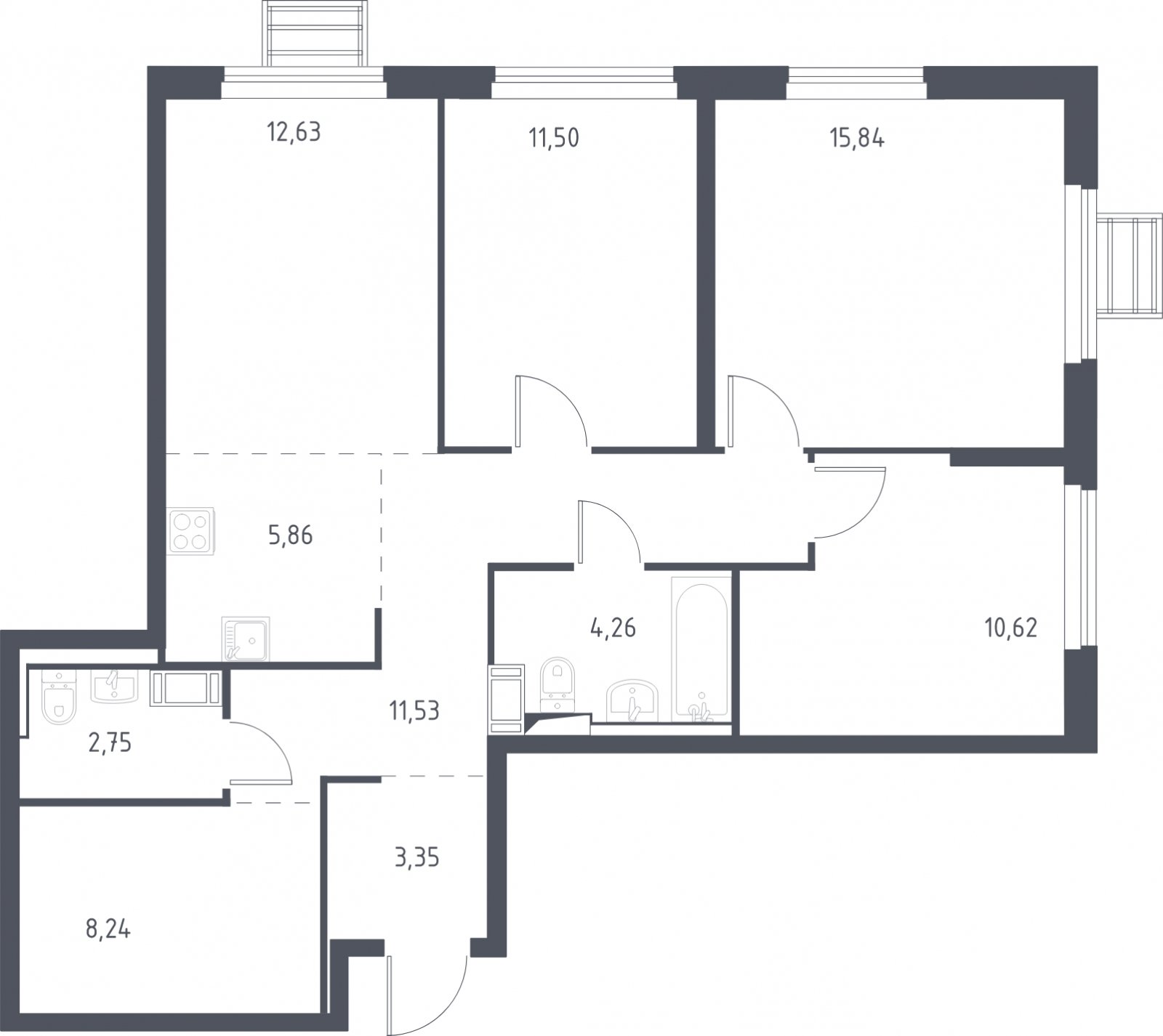 4-комнатная квартира с полной отделкой, 86.58 м2, 3 этаж, дом сдан, ЖК Пригород Лесное, корпус 6 - объявление 2006437 - фото №1