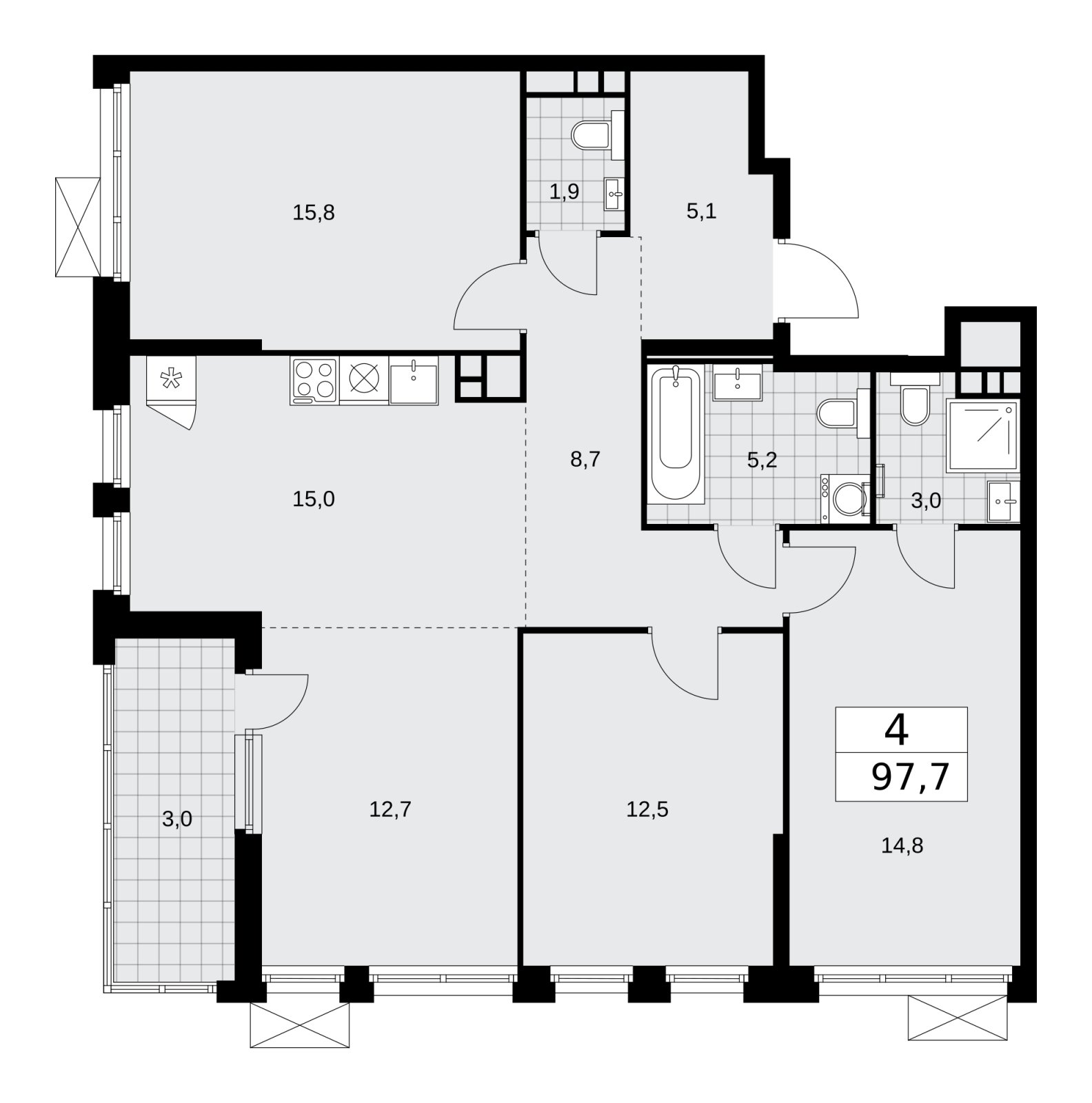 4-комнатная квартира (евро) без отделки, 97.7 м2, 12 этаж, сдача 2 квартал 2026 г., ЖК Скандинавия, корпус 25.6 - объявление 2284299 - фото №1