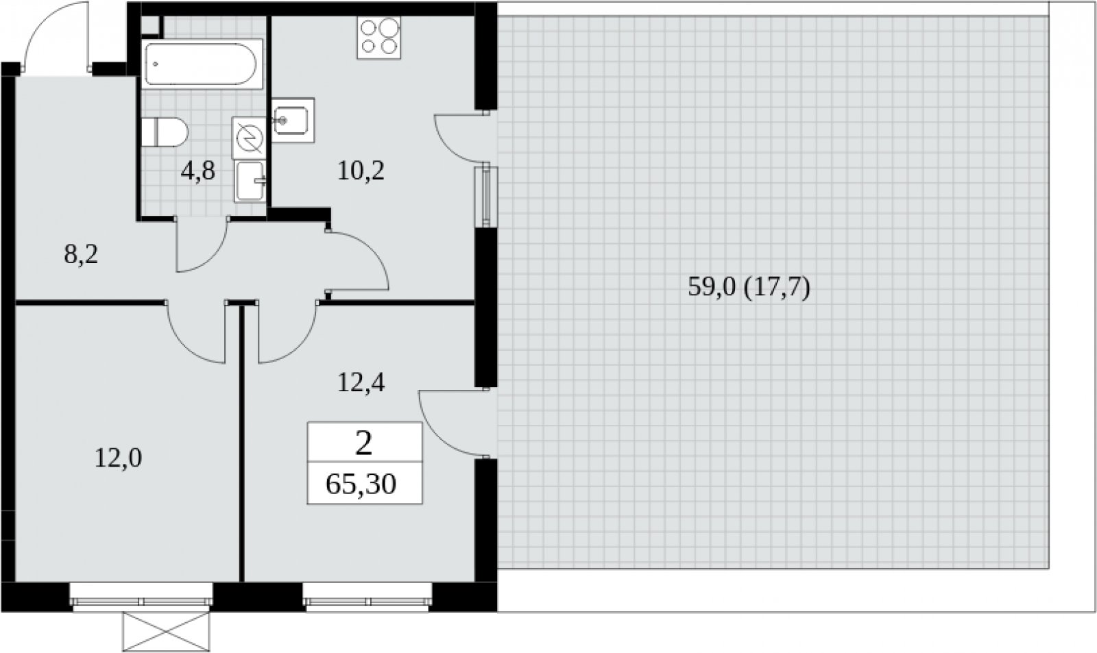 2-комнатная квартира с частичной отделкой, 65.3 м2, 2 этаж, сдача 1 квартал 2025 г., ЖК Прокшино, корпус 5.2.2 - объявление 2052278 - фото №1