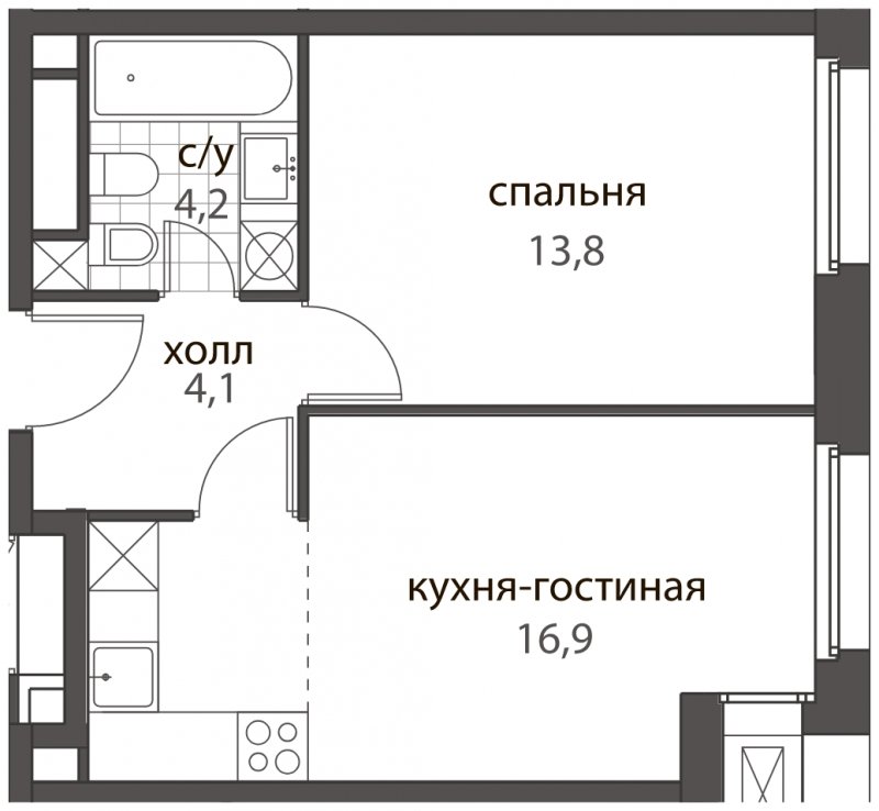 2-комнатная квартира без отделки, 39 м2, 2 этаж, дом сдан, ЖК HomeCity, корпус 2 - объявление 1704851 - фото №1
