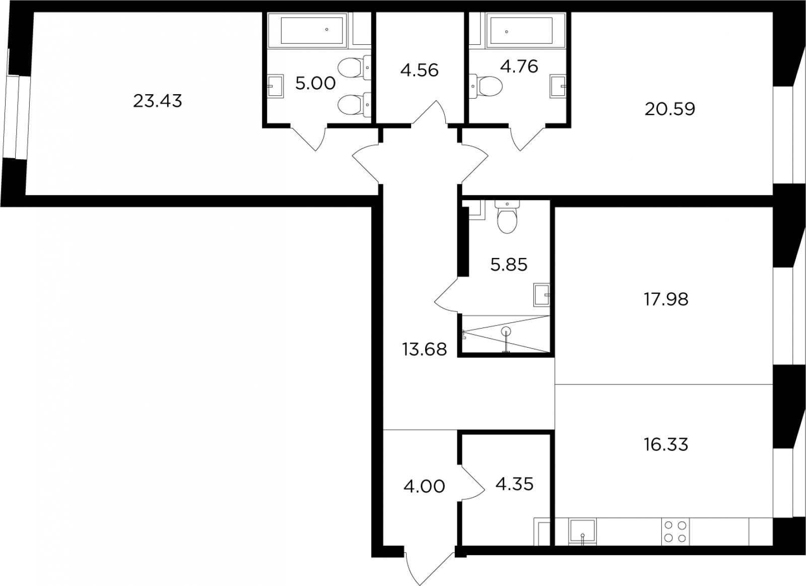 3-комнатная квартира без отделки, 120.53 м2, 14 этаж, дом сдан, ЖК FORIVER, корпус 2 - объявление 2286517 - фото №1
