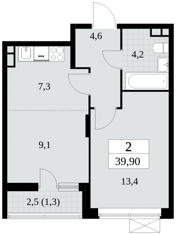 2-комнатная квартира (евро) без отделки, 39.9 м2, 4 этаж, сдача 3 квартал 2024 г., ЖК Прокшино, корпус 8.5 - объявление 1684185 - фото №1