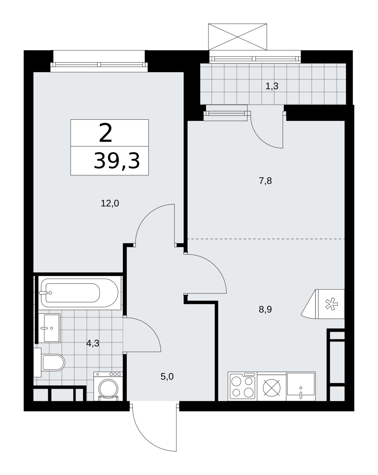 2-комнатная квартира (евро) без отделки, 39.3 м2, 13 этаж, сдача 2 квартал 2026 г., ЖК Скандинавия, корпус 25.5 - объявление 2283735 - фото №1