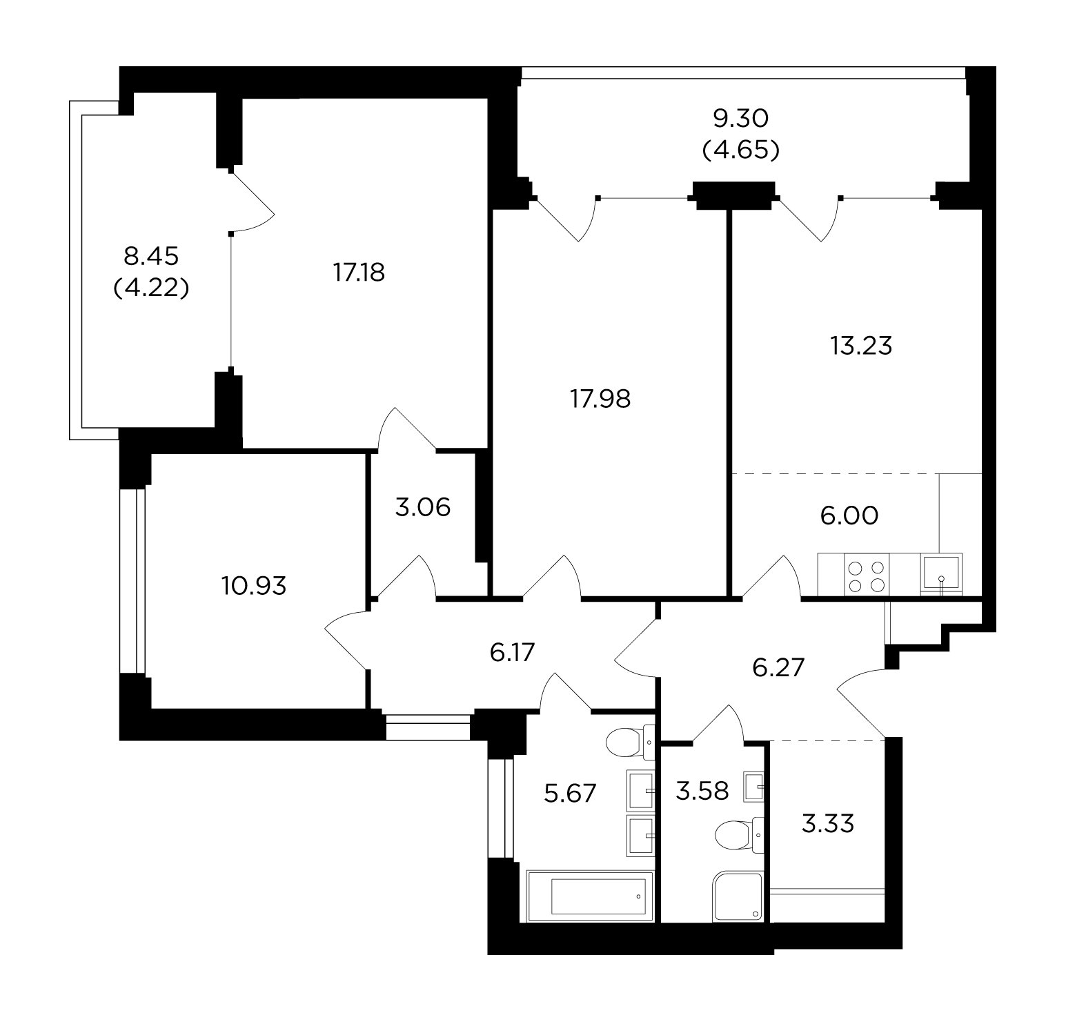 4-комнатная квартира без отделки, 102.27 м2, 21 этаж, дом сдан, ЖК RiverSky, корпус 6 - объявление 2259470 - фото №1