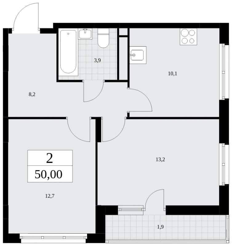 2-комнатная квартира с частичной отделкой, 50 м2, 15 этаж, сдача 4 квартал 2024 г., ЖК Скандинавия, корпус 36.1.1 - объявление 1801816 - фото №1