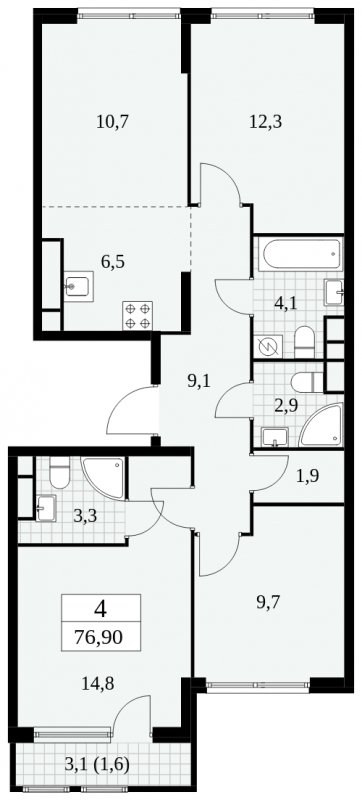 4-комнатная квартира (евро) без отделки, 76.9 м2, 21 этаж, сдача 2 квартал 2025 г., ЖК Южные сады, корпус 2.4 - объявление 1760499 - фото №1