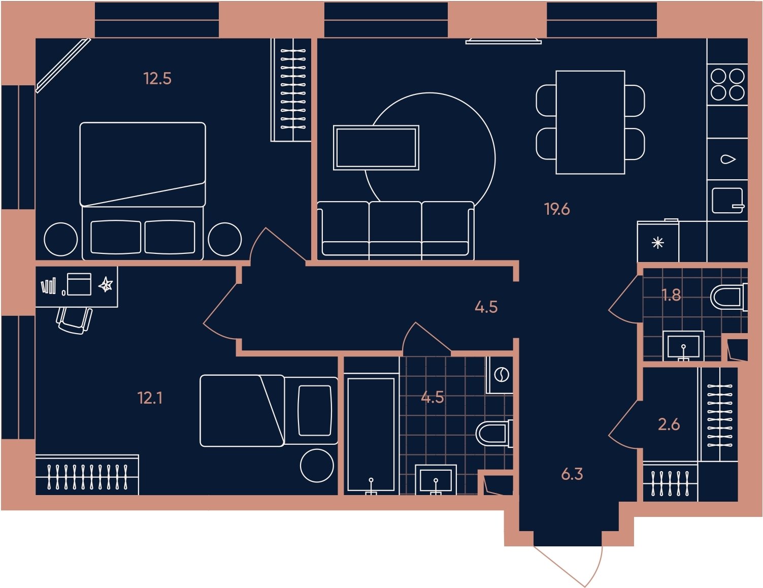 3-комнатная квартира (евро) с частичной отделкой, 63.9 м2, 13 этаж, сдача 3 квартал 2026 г., ЖК ERA, корпус 2 - объявление 2280033 - фото №1