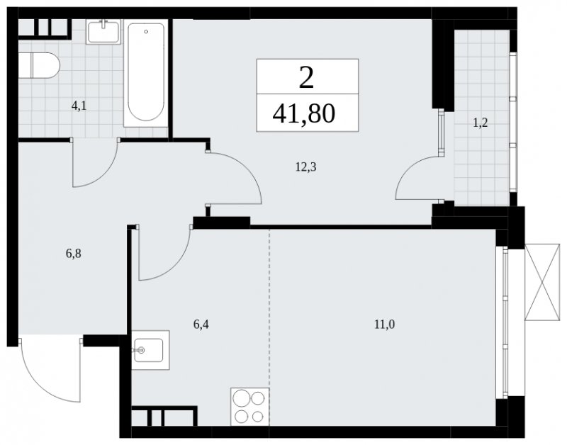 2-комнатная квартира (евро) с полной отделкой, 41.8 м2, 7 этаж, сдача 4 квартал 2024 г., ЖК Скандинавия, корпус 35.1.2 - объявление 1779467 - фото №1
