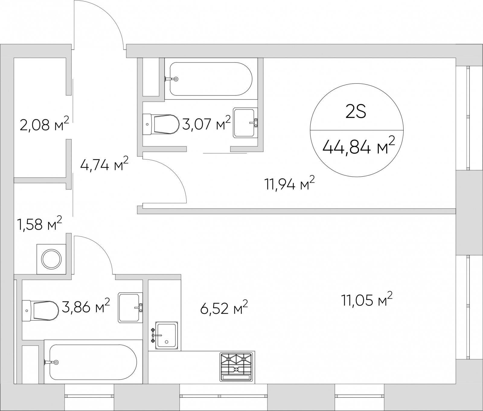 2-комнатные апартаменты без отделки, 44.84 м2, 18 этаж, дом сдан, ЖК N'ICE LOFT, корпус 1 - объявление 2406306 - фото №1