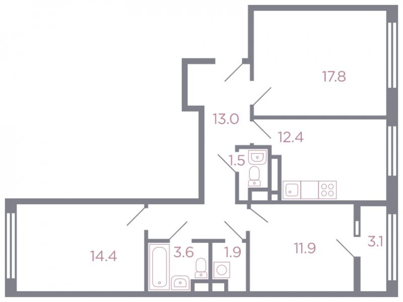 3-комнатная квартира без отделки, 78 м2, 7 этаж, дом сдан, ЖК Миниполис Серебрица, корпус 4 - объявление 1712399 - фото №1