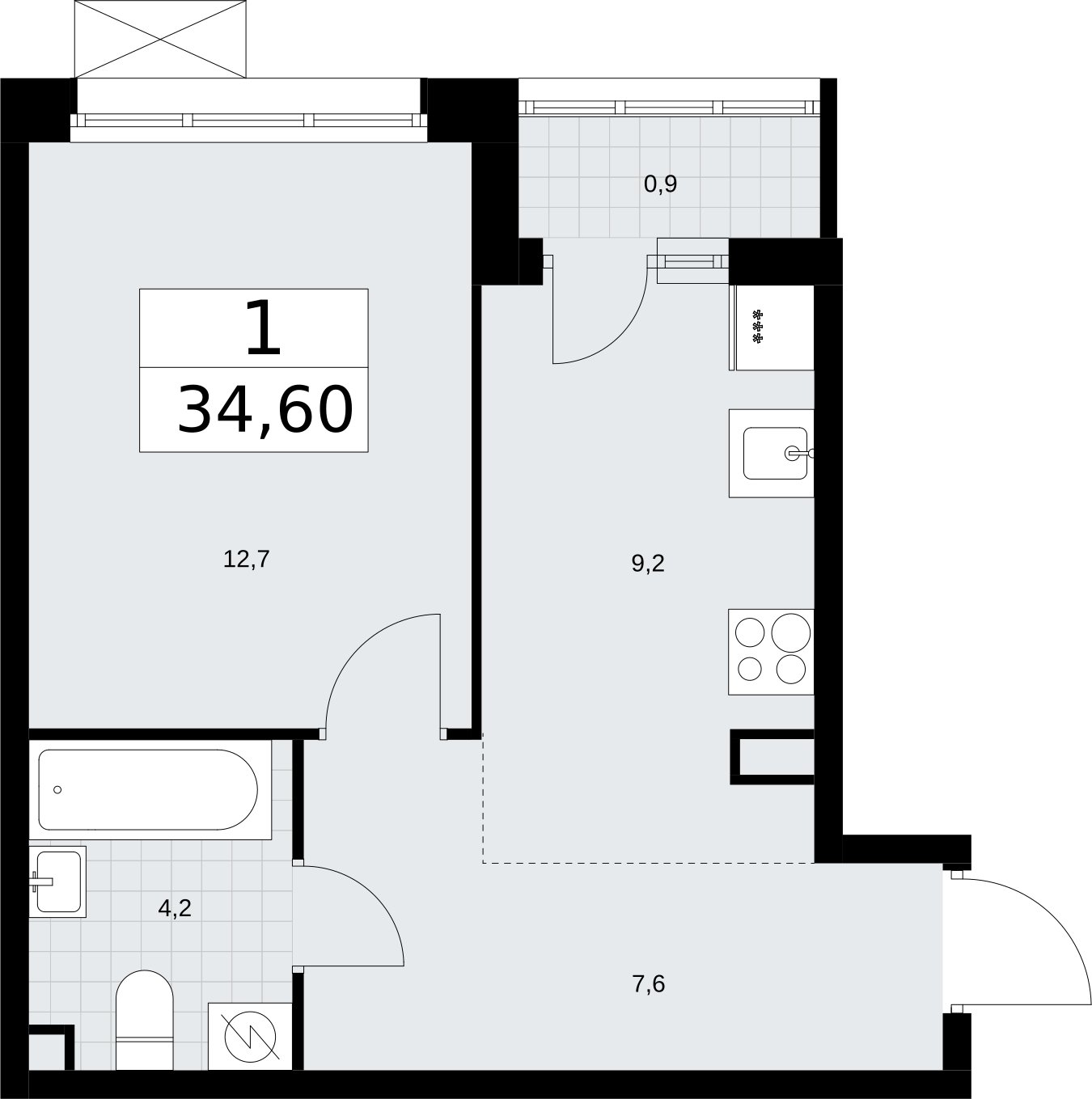 1-комнатная квартира без отделки, 34.6 м2, 2 этаж, сдача 3 квартал 2026 г., ЖК Родные кварталы, корпус 2 - объявление 2295365 - фото №1