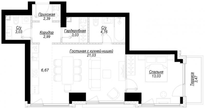 1-комнатная квартира с частичной отделкой, 58 м2, 9 этаж, дом сдан, ЖК Hide, корпус RiverSide - объявление 2192237 - фото №1