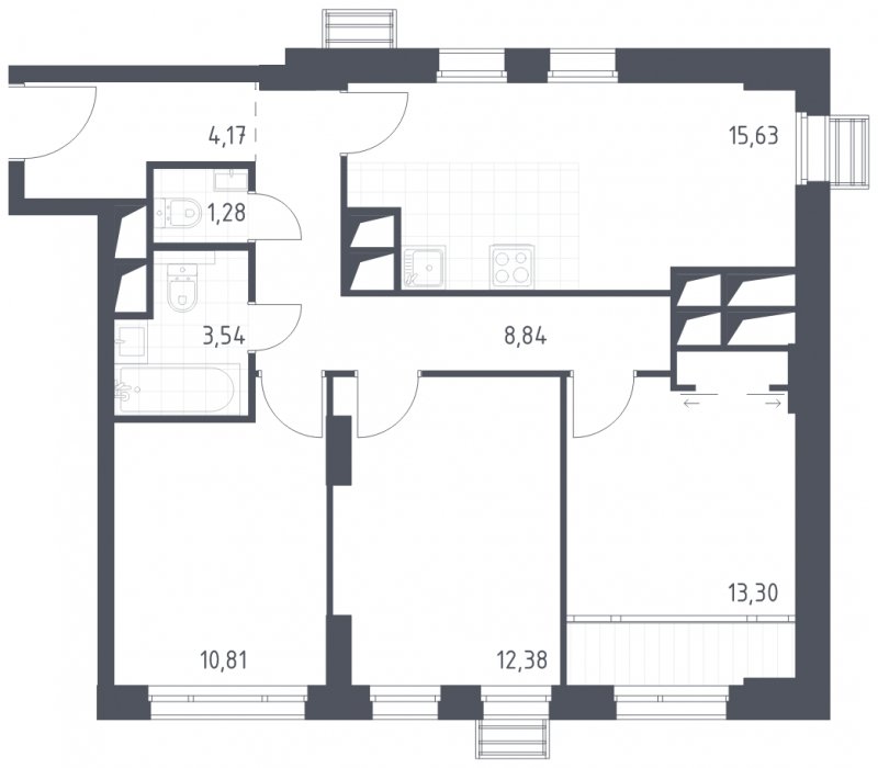 3-комнатная квартира с полной отделкой, 69.95 м2, 23 этаж, сдача 2 квартал 2023 г., ЖК Квартал Спутник, корпус 14 - объявление 1313610 - фото №1