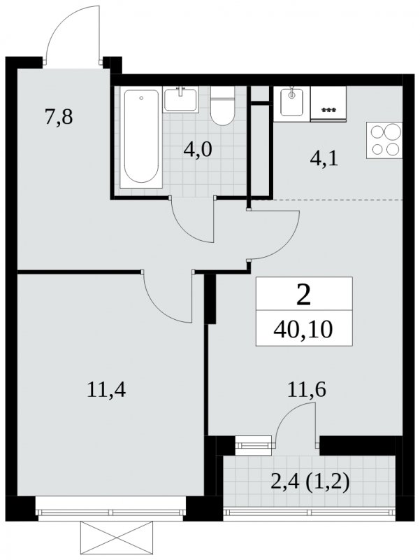 2-комнатная квартира (евро) без отделки, 40.1 м2, 11 этаж, сдача 2 квартал 2024 г., ЖК Прокшино, корпус 6.1 - объявление 1662541 - фото №1
