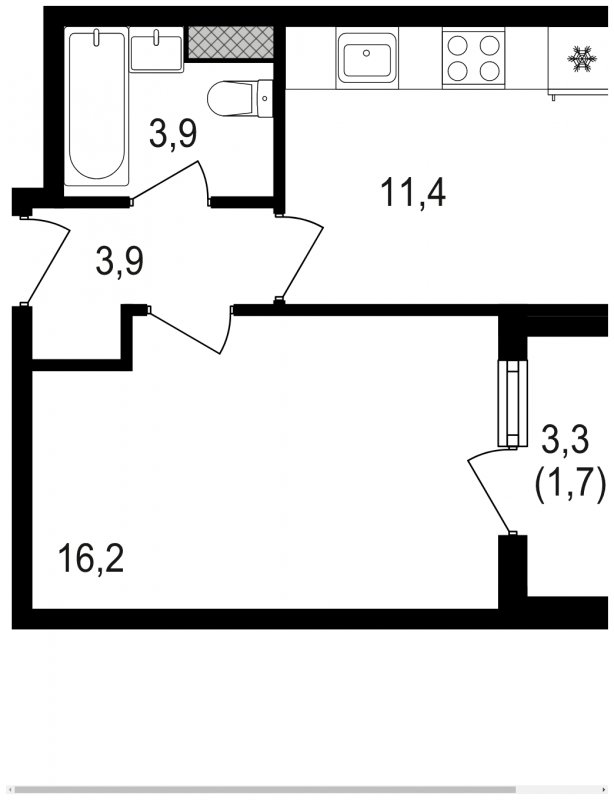 1-комнатная квартира без отделки, 37.1 м2, 3 этаж, сдача 3 квартал 2024 г., ЖК Михалковский, корпус 3 - объявление 1771483 - фото №1