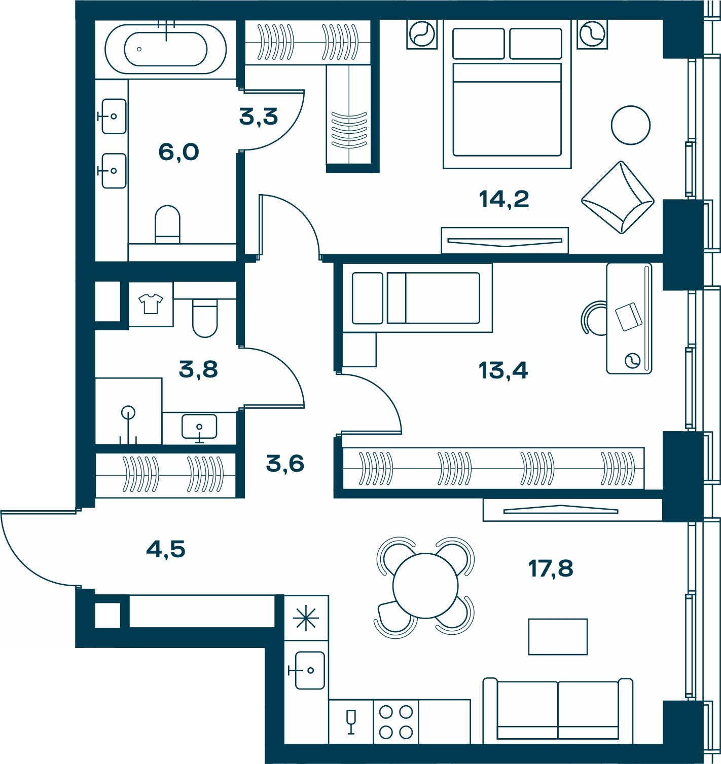 2-комнатная квартира с частичной отделкой, 66.6 м2, 23 этаж, сдача 4 квартал 2026 г., ЖК SOUL, корпус 3 - объявление 2329877 - фото №1