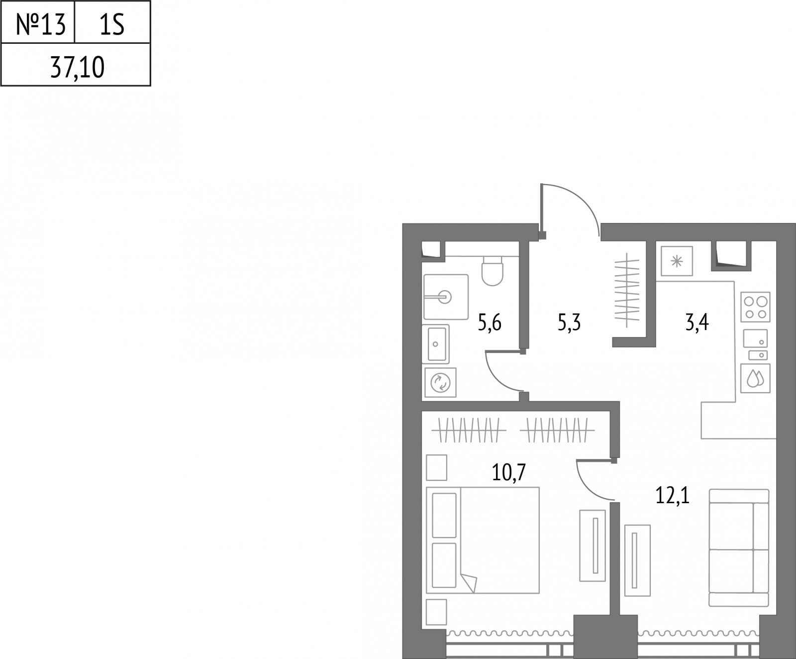 1-комнатная квартира без отделки, 37 м2, 9 этаж, сдача 2 квартал 2026 г., ЖК Upside Towers, корпус 1 - объявление 2057041 - фото №1