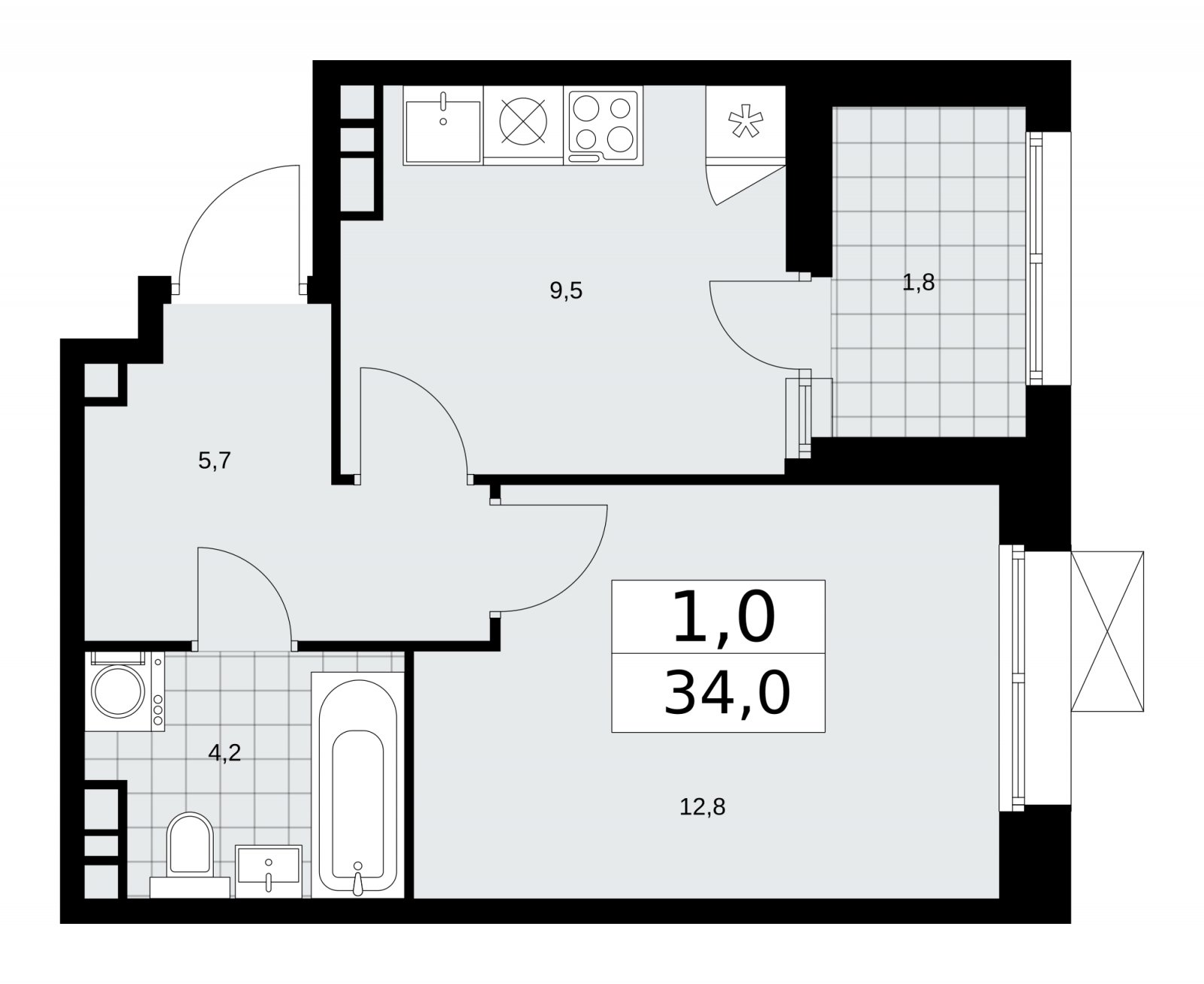 1-комнатная квартира с частичной отделкой, 34 м2, 12 этаж, сдача 1 квартал 2026 г., ЖК Бунинские кварталы, корпус 6.1 - объявление 2252457 - фото №1