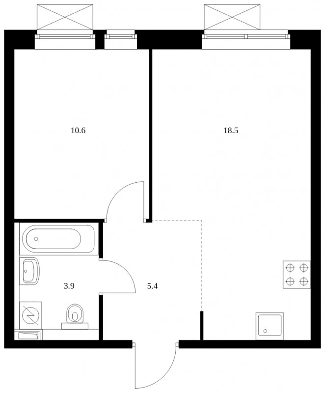 1-комнатная квартира с полной отделкой, 38.4 м2, 23 этаж, сдача 3 квартал 2023 г., ЖК Мичуринский парк, корпус 1.4 - объявление 1645085 - фото №1