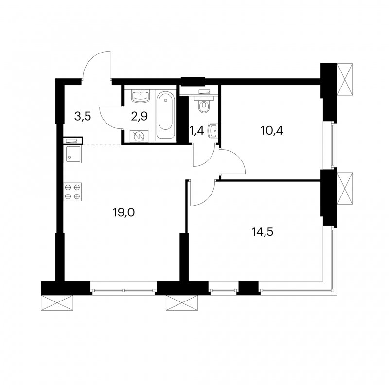 2-комнатная квартира с полной отделкой, 51.7 м2, 3 этаж, сдача 4 квартал 2022 г., ЖК Волоколамское 24, корпус 1 - объявление 1755514 - фото №1