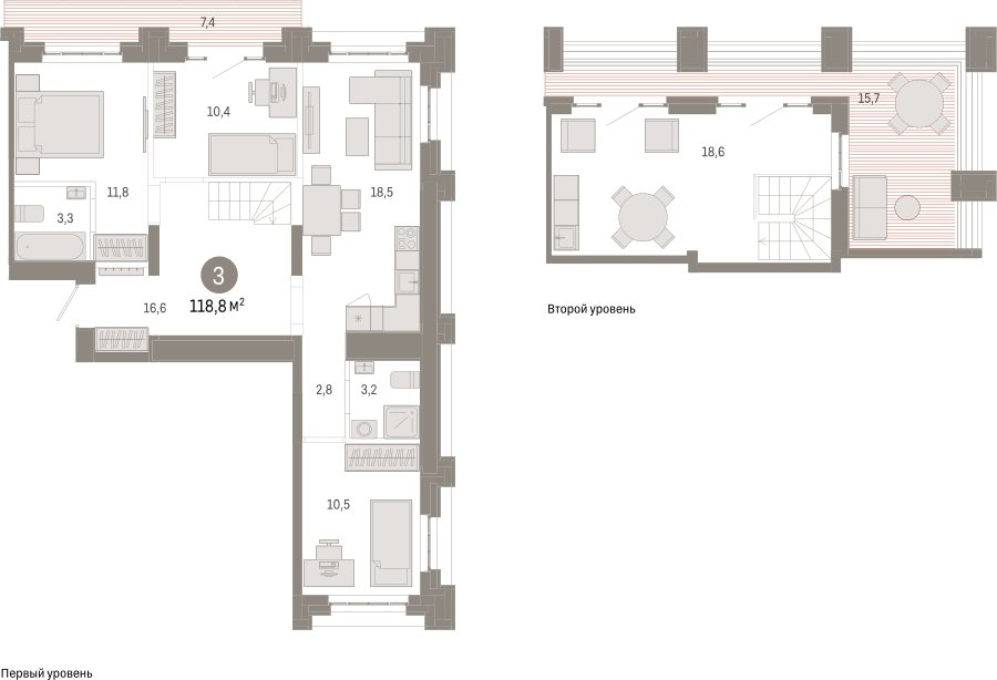 3-комнатная квартира с частичной отделкой, 118.8 м2, 7 этаж, сдача 3 квартал 2026 г., ЖК Квартал Метроном, корпус 1 - объявление 2331021 - фото №1