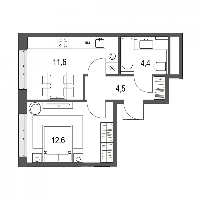 1-комнатная квартира без отделки, 33.1 м2, 5 этаж, сдача 1 квартал 2024 г., ЖК Сиреневый Парк, корпус 31 - объявление 2205381 - фото №1