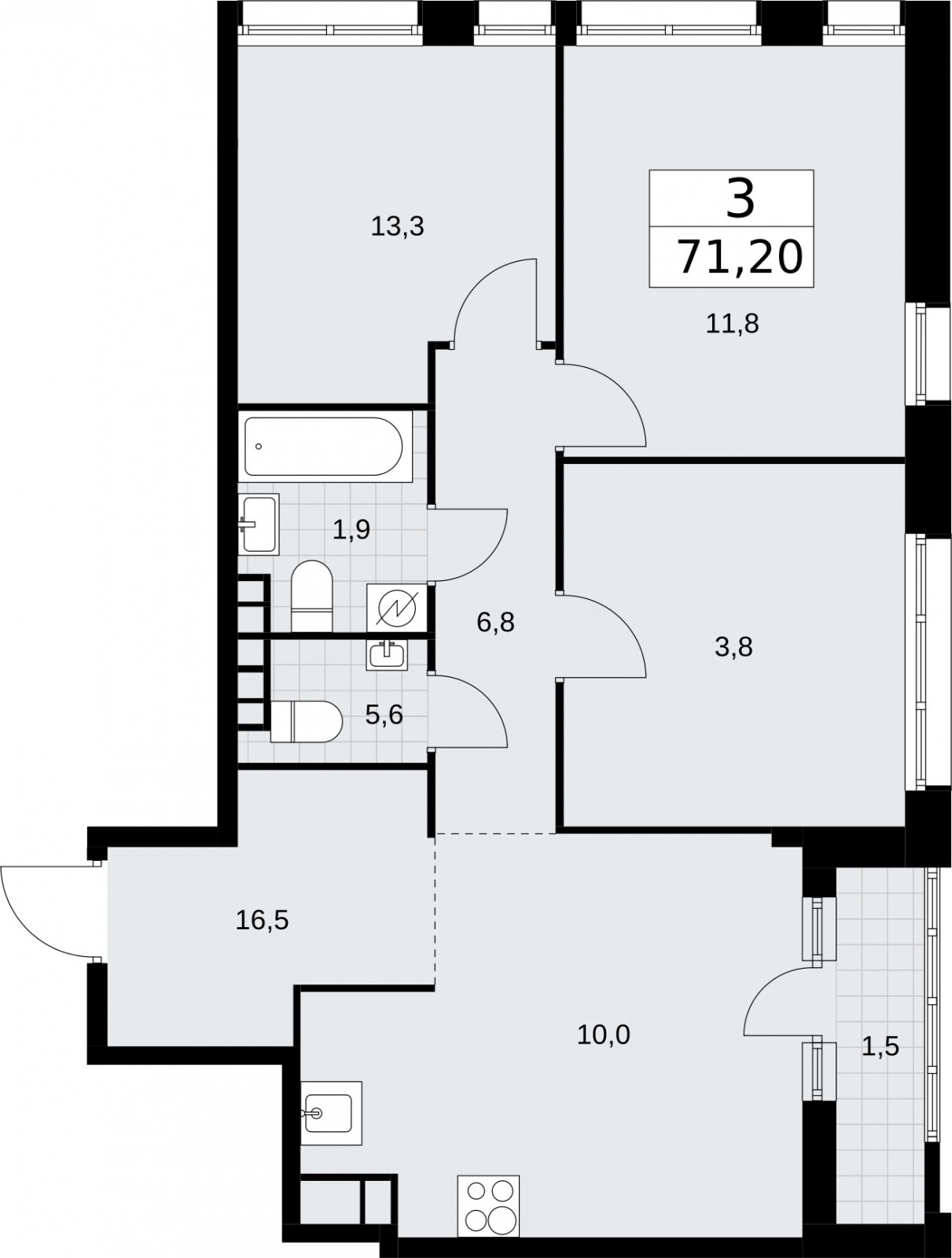 3-комнатная квартира с полной отделкой, 71.2 м2, 4 этаж, сдача 4 квартал 2026 г., ЖК Родные кварталы, корпус 1.1 - объявление 2317641 - фото №1