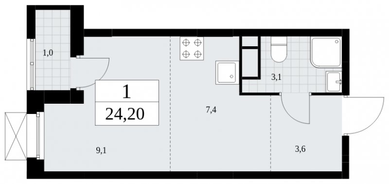 Студия с частичной отделкой, 24.2 м2, 5 этаж, сдача 4 квартал 2024 г., ЖК Скандинавия, корпус 36.3.1 - объявление 1894550 - фото №1