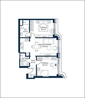 2-комнатная квартира с частичной отделкой, 59.2 м2, 32 этаж, дом сдан, ЖК City Bay, корпус Atlantic Ocean 2 - объявление 1933032 - фото №1