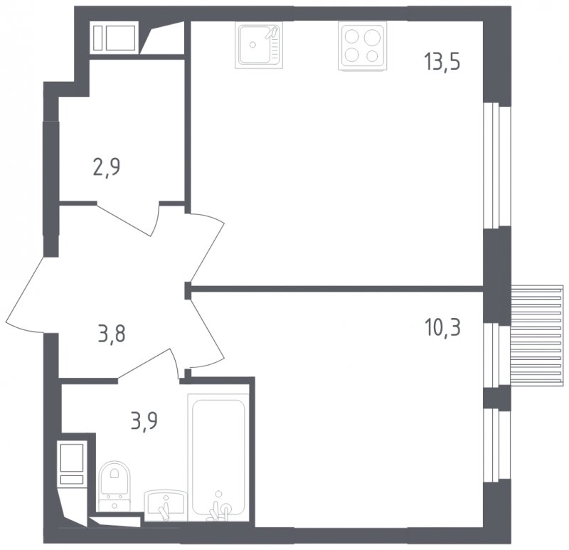 1-комнатная квартира с полной отделкой, 34.4 м2, 15 этаж, сдача 2 квартал 2024 г., ЖК Мытищи Парк, корпус 3 - объявление 1822475 - фото №1