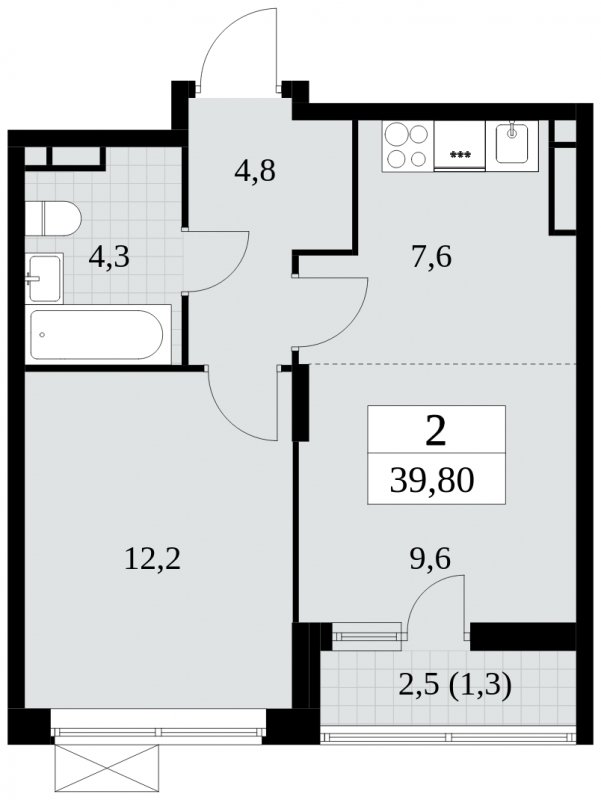 2-комнатная квартира (евро) без отделки, 39.8 м2, 10 этаж, сдача 3 квартал 2024 г., ЖК Прокшино, корпус 8.5 - объявление 1684290 - фото №1