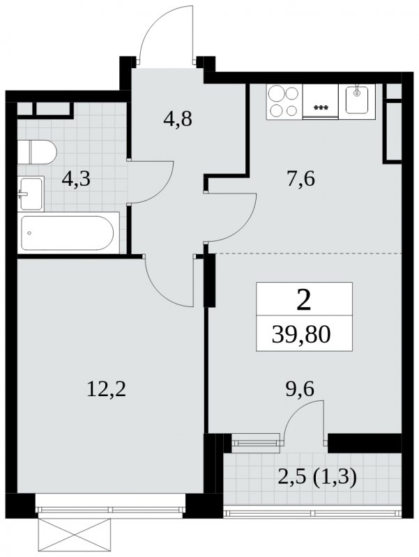 2-комнатная квартира (евро) без отделки, 39.8 м2, 6 этаж, сдача 3 квартал 2024 г., ЖК Прокшино, корпус 8.5 - объявление 2413041 - фото №1