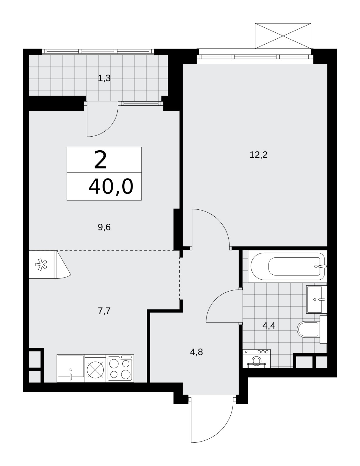 2-комнатная квартира (евро) без отделки, 40 м2, 6 этаж, сдача 1 квартал 2026 г., ЖК Деснаречье, корпус 4.2 - объявление 2263629 - фото №1