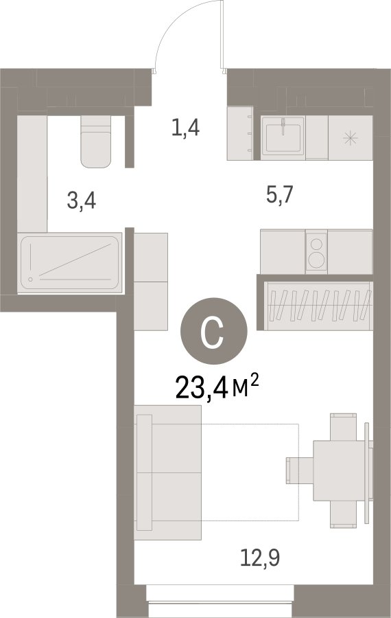 Студия с частичной отделкой, 23.39 м2, 5 этаж, дом сдан, ЖК Первый квартал, корпус 5 - объявление 2262853 - фото №1