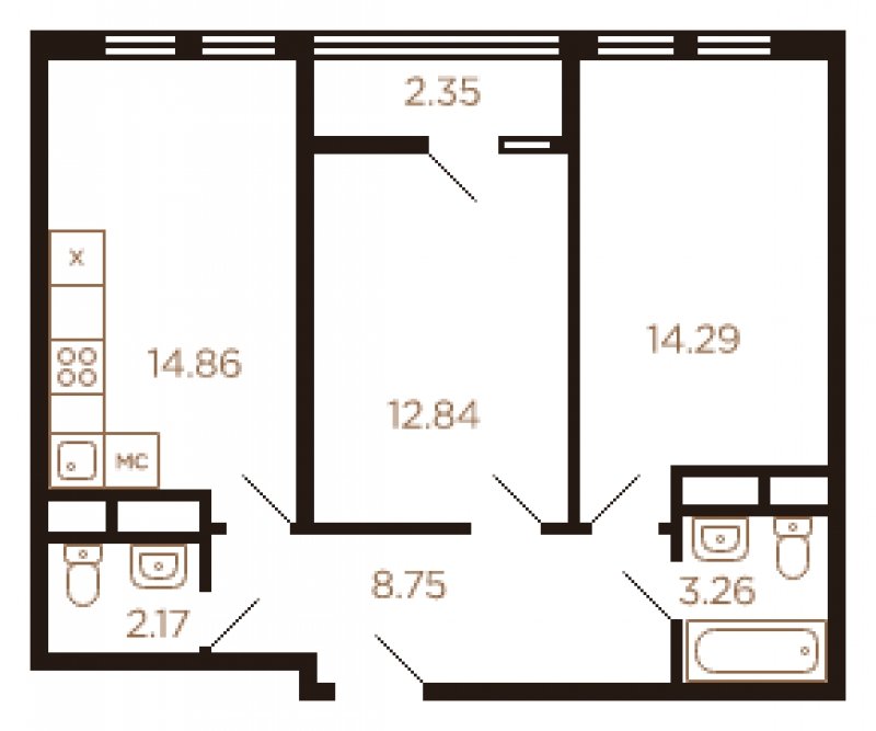 2-комнатная квартира без отделки, 58 м2, 4 этаж, сдача 4 квартал 2022 г., ЖК Миниполис Рафинад, корпус 3 - объявление 1757992 - фото №1