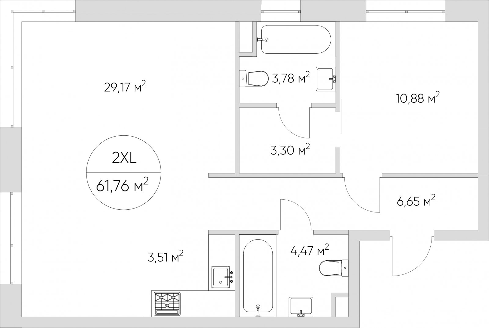 2-комнатные апартаменты без отделки, 61.76 м2, 13 этаж, дом сдан, ЖК N'ICE LOFT, корпус 1 - объявление 2217189 - фото №1