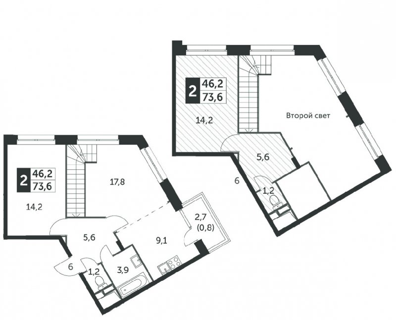 2-комнатная квартира без отделки, 71.6 м2, 22 этаж, сдача 4 квартал 2023 г., ЖК Датский квартал, корпус 2 - объявление 1568293 - фото №1